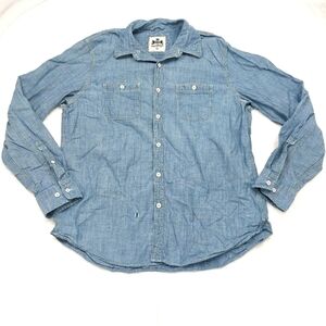 EXPRESS MEN'S BLUE CHAMBRAY LONG SLEEVE BUTTON DOWN SHIRT SIZE LARGE *FLAWED*